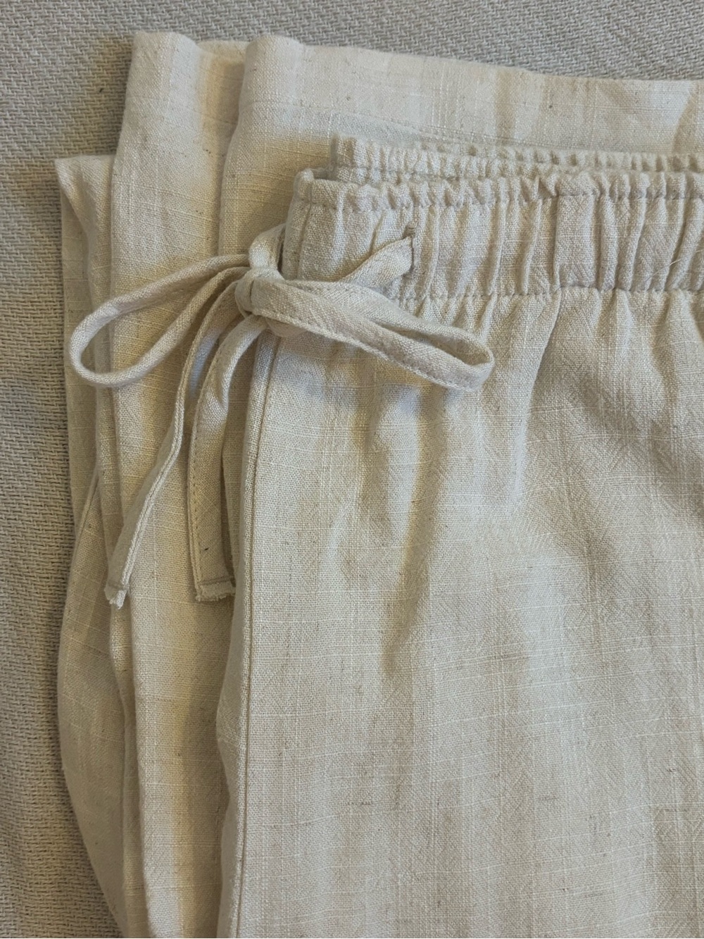 stradivarius Cream Drawstring Linen-Blend Pants